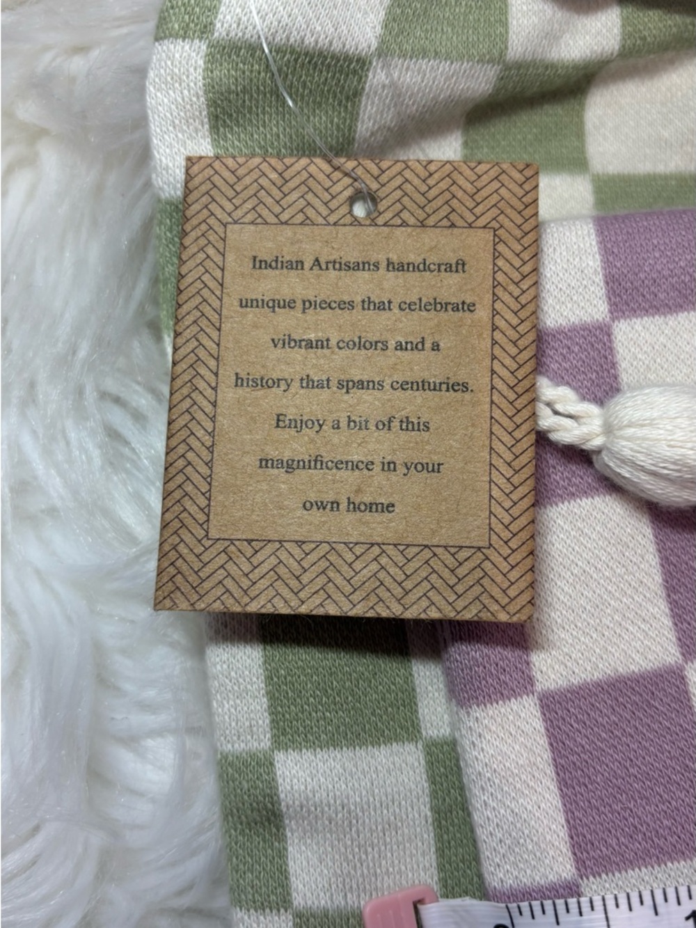 Checkered Cosmetic Pouch Set in Sage Green & Lavender Indian Artisans Unique - Picture 12 of 15